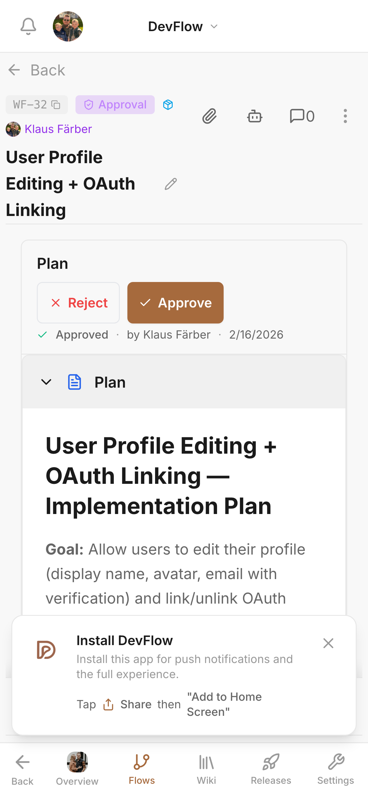 DevFlow flow detail on mobile