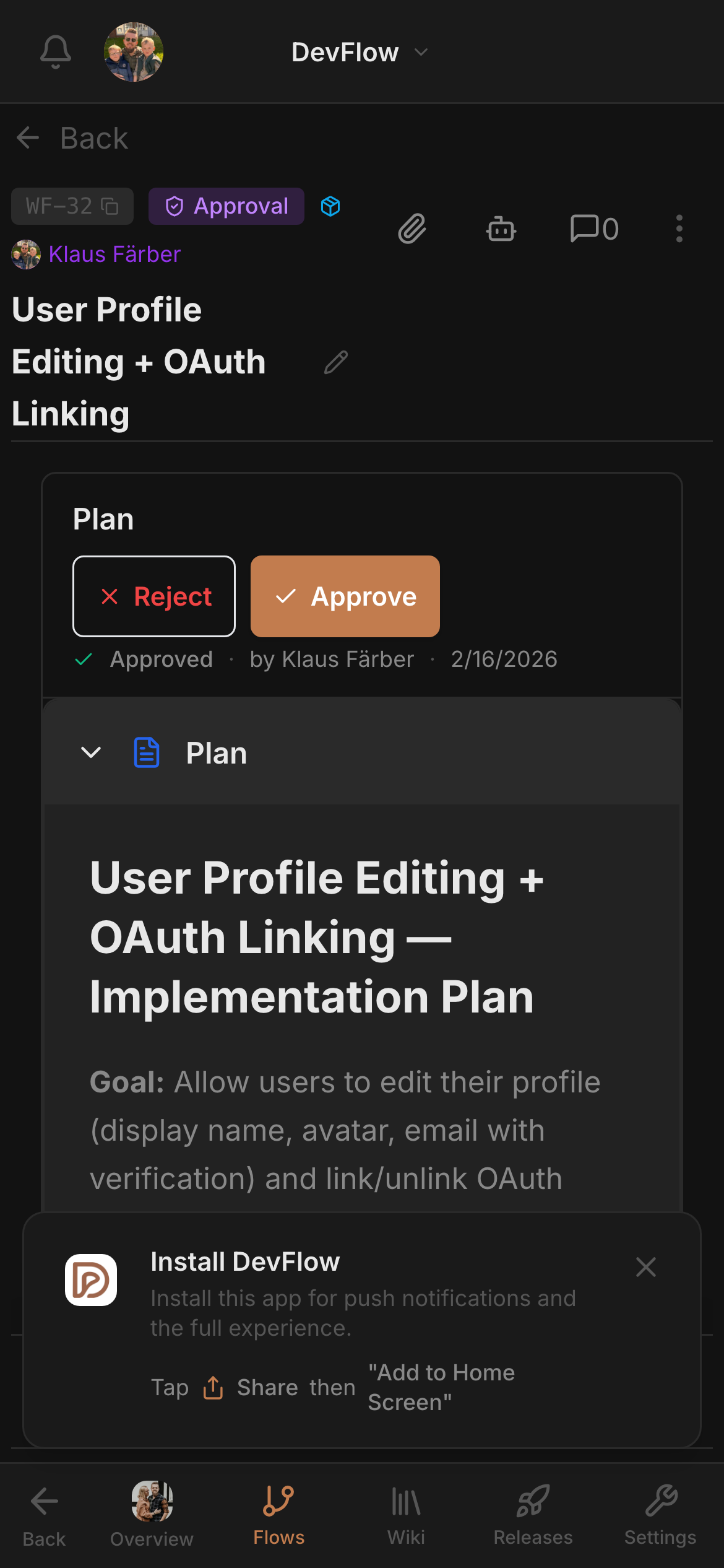 DevFlow flow detail on mobile