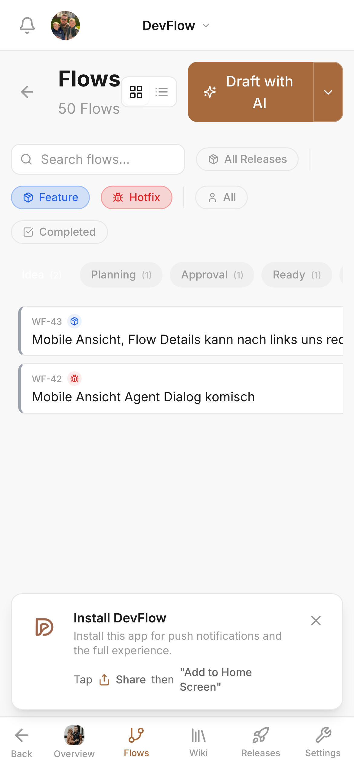 DevFlow flows on mobile