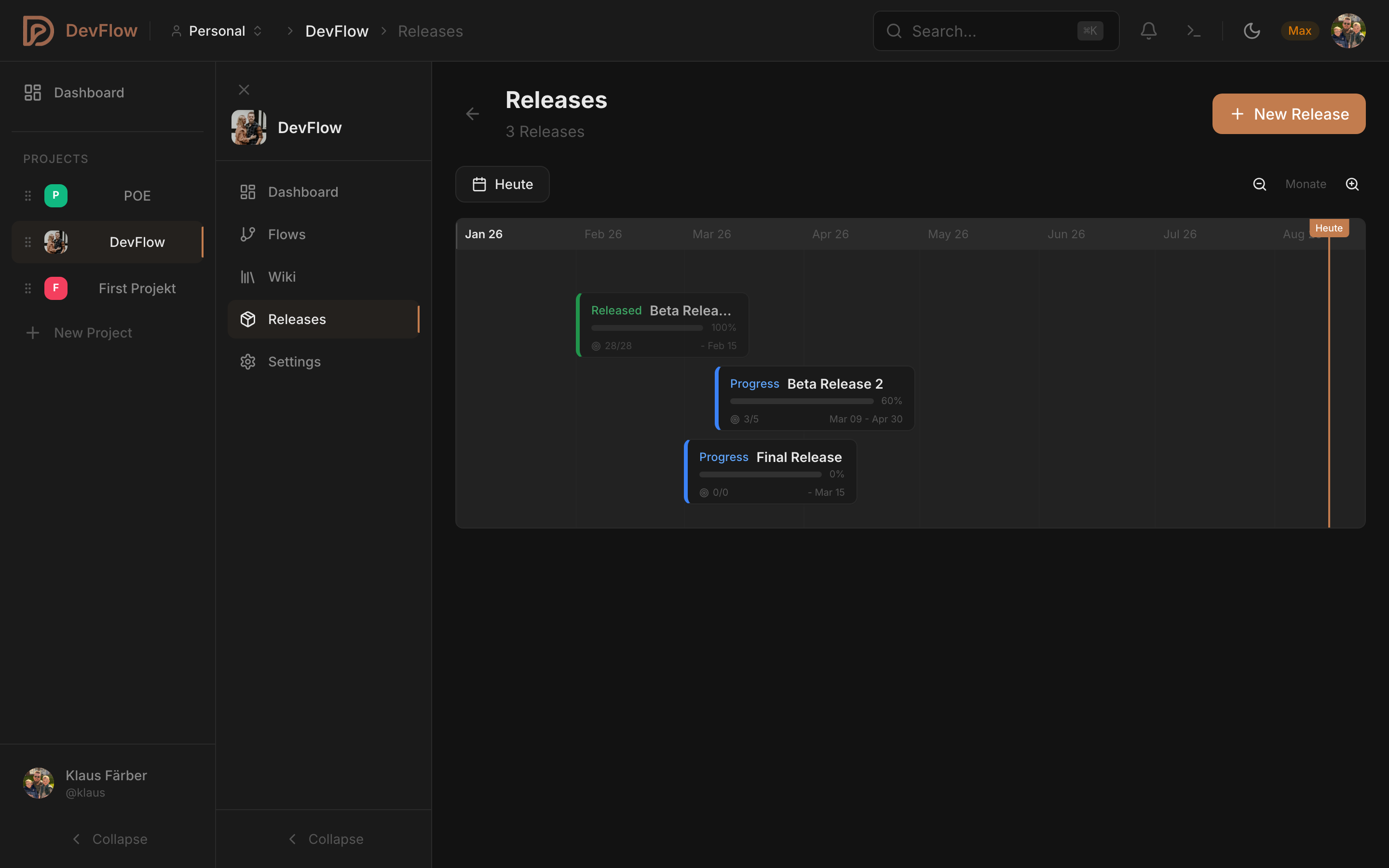 DevFlow release management with version tracking and progress